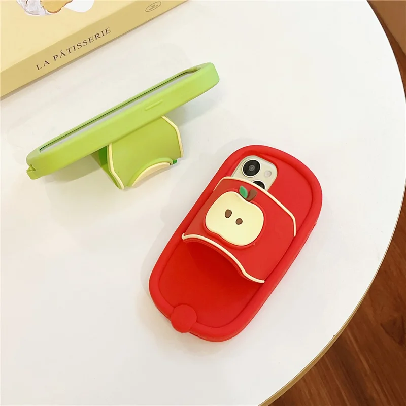 For iPhone 15 Silicone Case Unique Apple Slipper Style Shockproof Phone Back Cover - Red