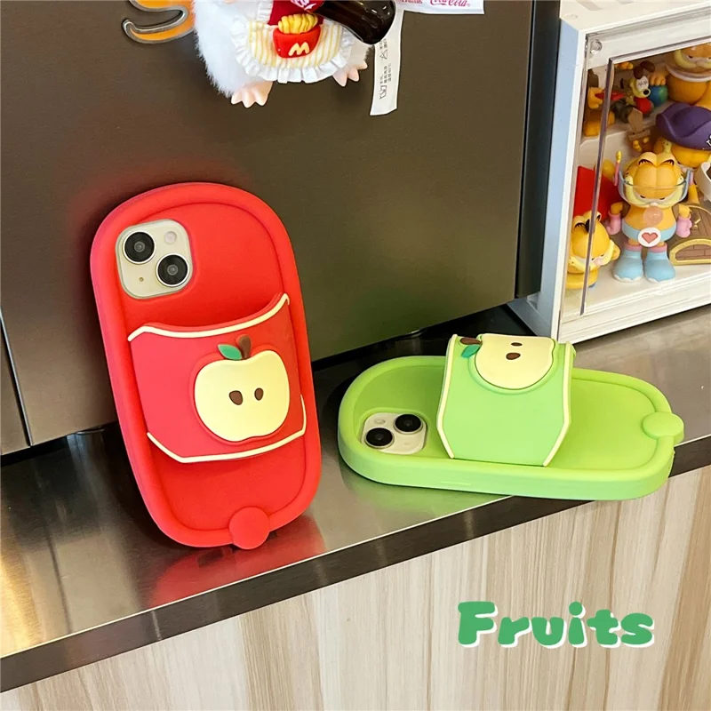 For iPhone 15 Silicone Case Unique Apple Slipper Style Shockproof Phone Back Cover - Red