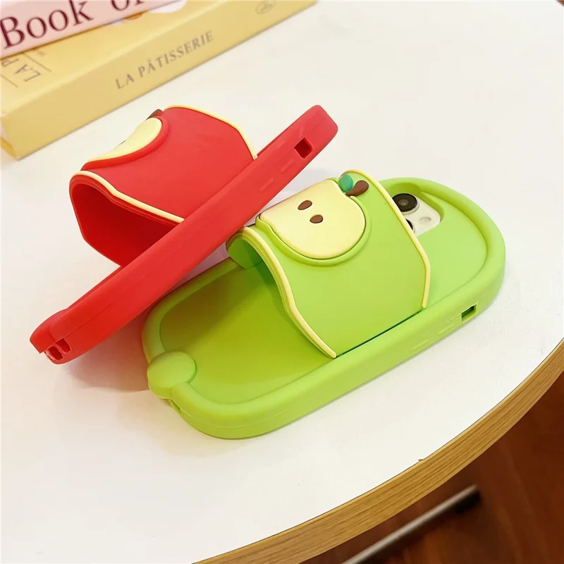 For iPhone 15 Silicone Case Unique Apple Slipper Style Shockproof Phone Back Cover - Red