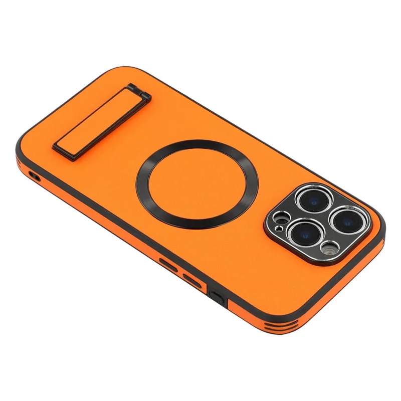 For iPhone 16 Pro Max Kickstand Case Compatible with MagSafe PC + TPU + PU Phone Back Cover - Orange