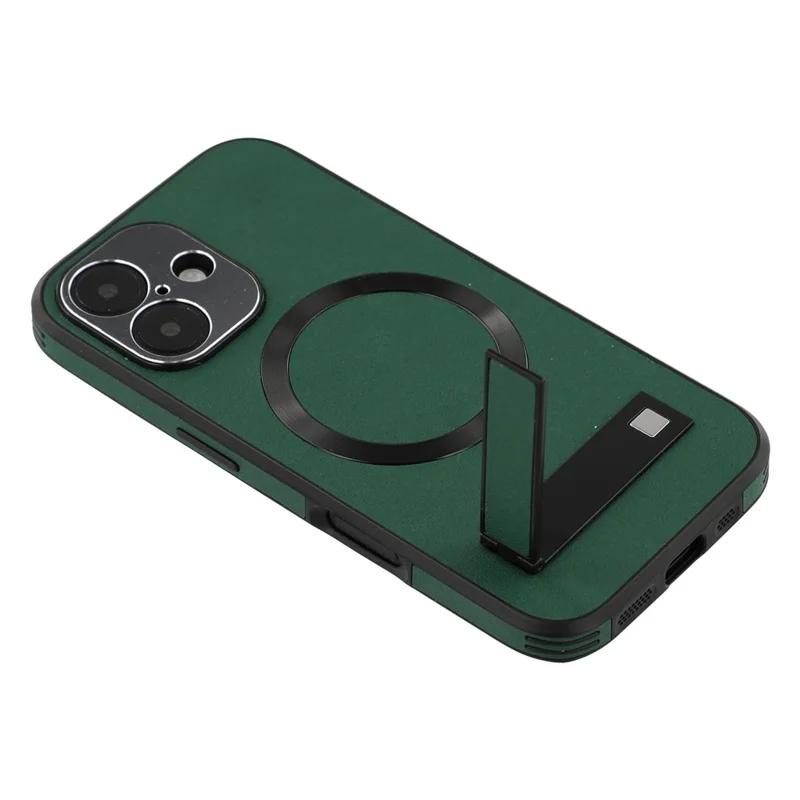 Capa Compatível com MagSafe para iPhone 16, com Suporte, Feita de PC + TPU + PU - Verde