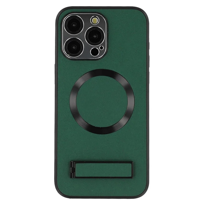 For iPhone 15 Pro Max Kickstand Case Compatible with MagSafe PC + TPU + PU Phone Back Cover - Green