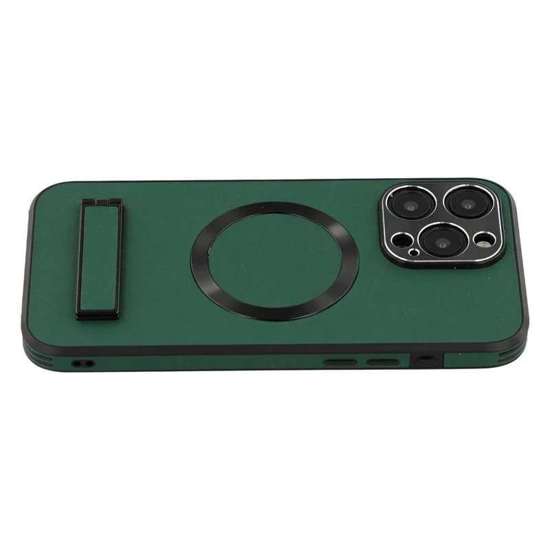 For iPhone 15 Pro Max Kickstand Case Compatible with MagSafe PC + TPU + PU Phone Back Cover - Green