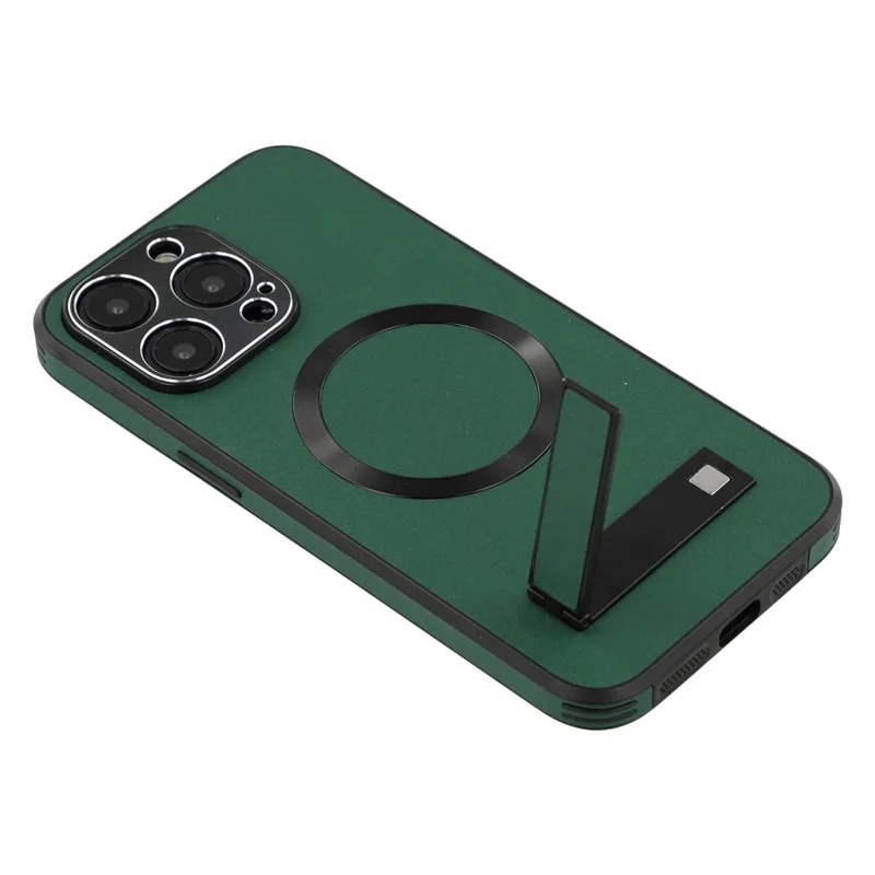 For iPhone 15 Pro Max Kickstand Case Compatible with MagSafe PC + TPU + PU Phone Back Cover - Green