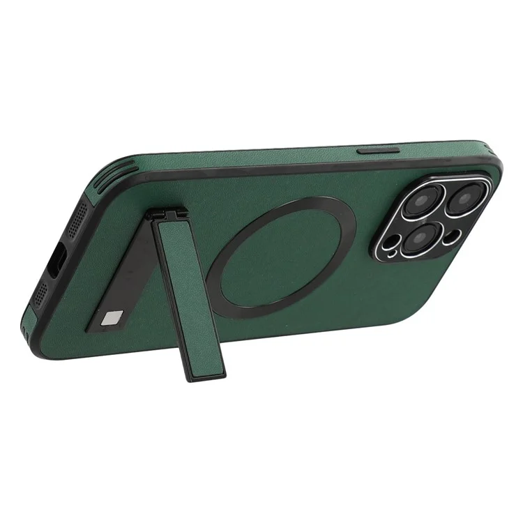 Étui avec support pour iPhone 14 Pro Max Compatible avec MagSafe PC + TPU + PU Coque arrière de téléphone - Vert