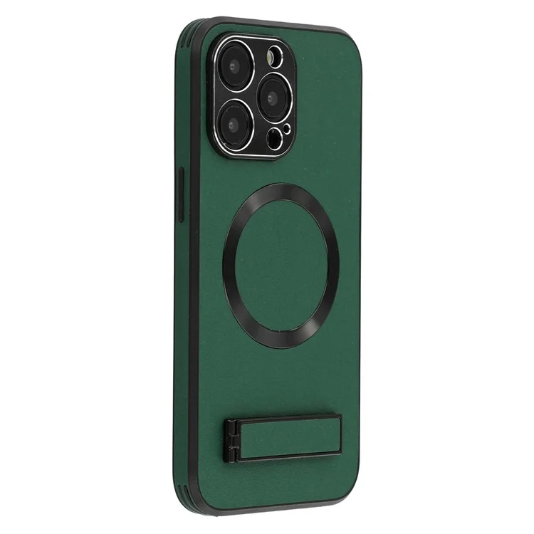 Étui pour iPhone 14 Pro avec Support Compatible MagSafe PC + TPU + PU Housse Arrière de Téléphone - Vert