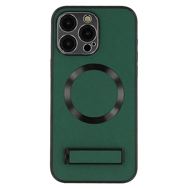 Étui pour iPhone 14 Pro avec Support Compatible MagSafe PC + TPU + PU Housse Arrière de Téléphone - Vert