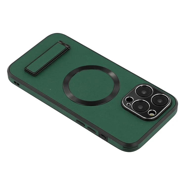 Étui pour iPhone 14 Pro avec Support Compatible MagSafe PC + TPU + PU Housse Arrière de Téléphone - Vert