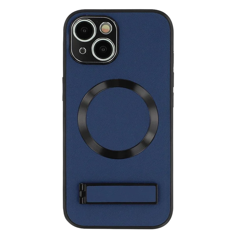 For iPhone 14 Kickstand Case Compatible with MagSafe PC + TPU + PU Phone Back Cover - Blue