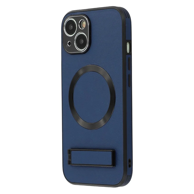 For iPhone 14 Kickstand Case Compatible with MagSafe PC + TPU + PU Phone Back Cover - Blue