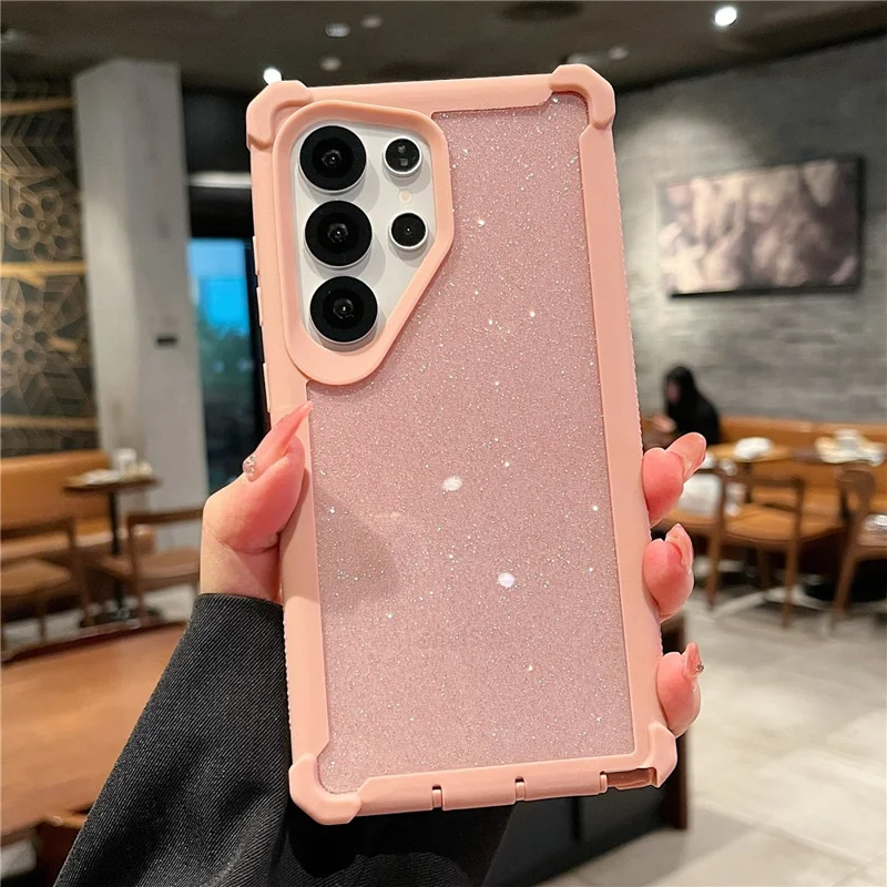For Samsung Galaxy S24 Ultra Case Detachable 2 in 1 Glitter TPU + PC Shockproof Phone Back Cover - Rose Gold