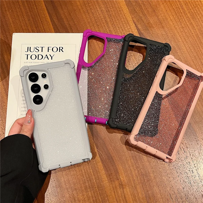For Samsung Galaxy S24 Ultra Case Detachable 2 in 1 Glitter TPU + PC Shockproof Phone Back Cover - Rose Gold
