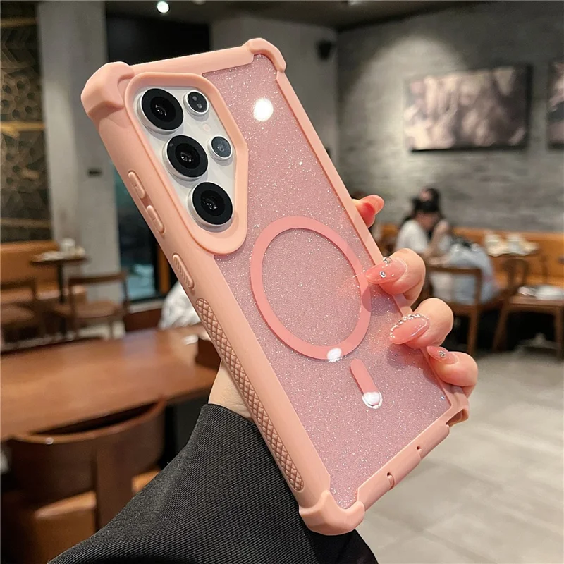 Für Samsung Galaxy S25 Ultra Magnetische Hülle Abnehmbar 2 in 1 Glitzer TPU + PC Stoßfeste Handyhülle - Schwarz