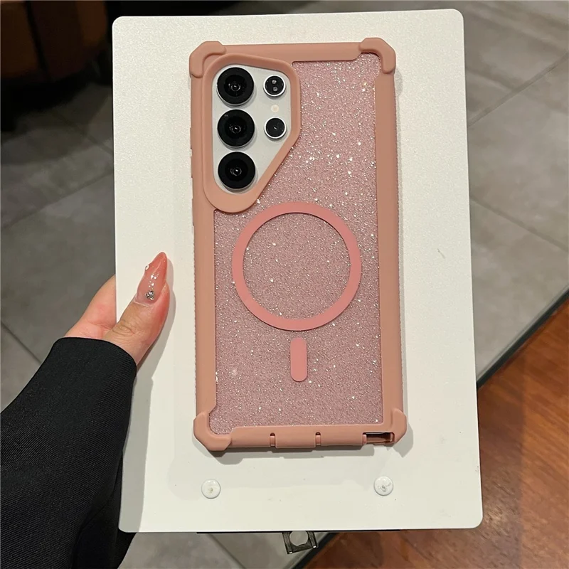 Für Samsung Galaxy S25 Ultra Magnetische Hülle Abnehmbar 2 in 1 Glitzer TPU + PC Stoßfeste Handyhülle - Schwarz