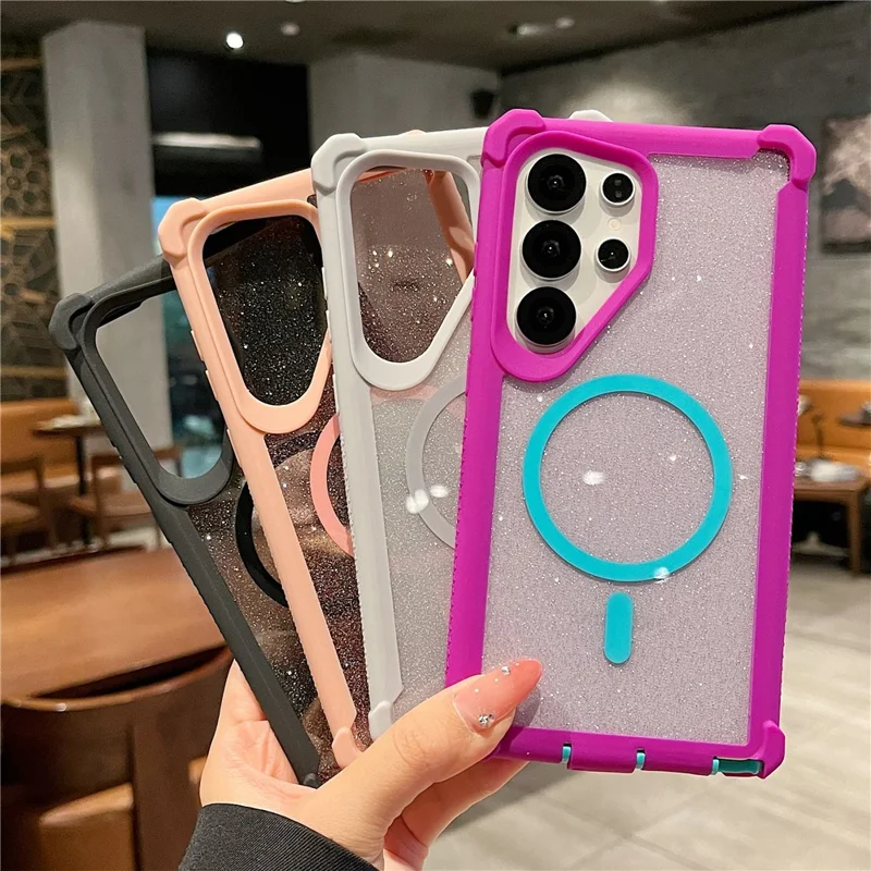Für Samsung Galaxy S25 Ultra Magnetische Hülle Abnehmbar 2 in 1 Glitzer TPU + PC Stoßfeste Handyhülle - Schwarz