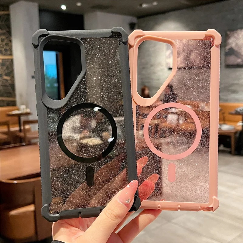 Für Samsung Galaxy S25 Ultra Magnetische Hülle Abnehmbar 2 in 1 Glitzer TPU + PC Stoßfeste Handyhülle - Schwarz