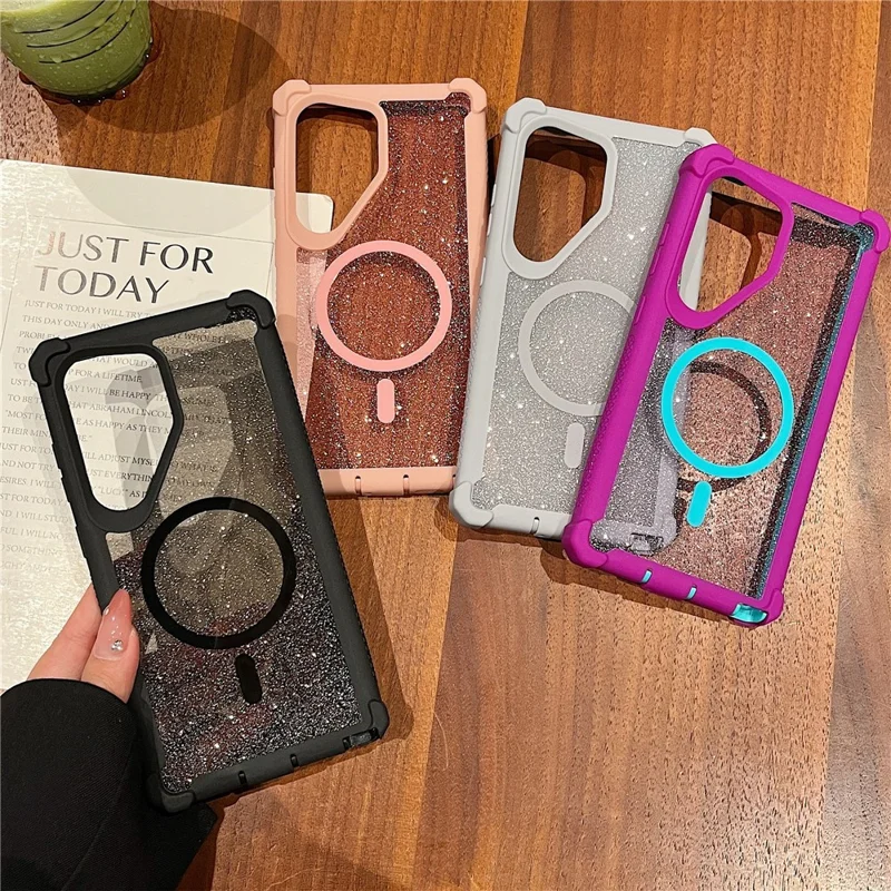 Für Samsung Galaxy S25 Ultra Magnetische Hülle Abnehmbar 2 in 1 Glitzer TPU + PC Stoßfeste Handyhülle - Schwarz