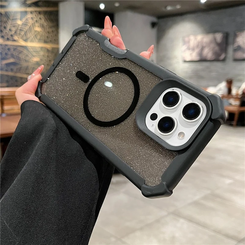 Capa Magnética para iPhone 16 Pro Max Destacável 2 em 1 Glitter TPU + PC à Prova de Choque - Preta