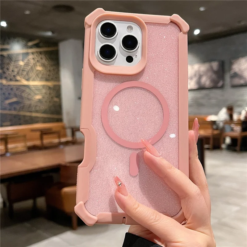 Per iPhone 16 Pro Custodia magnetica Staccabile 2 in 1 Glitter TPU + PC Antiurto Custodia posteriore per telefono - Oro rosa