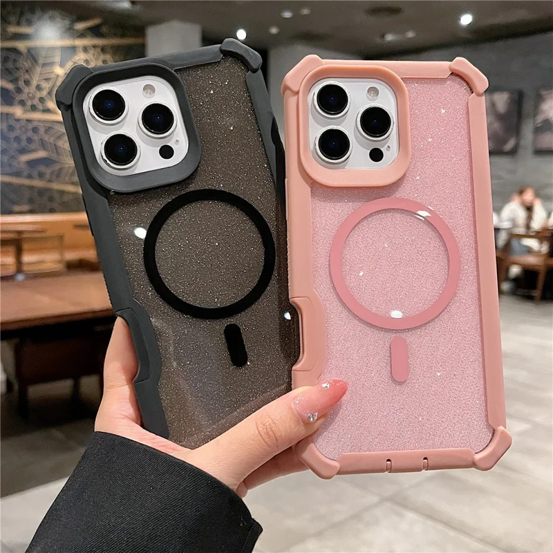 Per iPhone 16 Pro Custodia magnetica Staccabile 2 in 1 Glitter TPU + PC Antiurto Custodia posteriore per telefono - Oro rosa