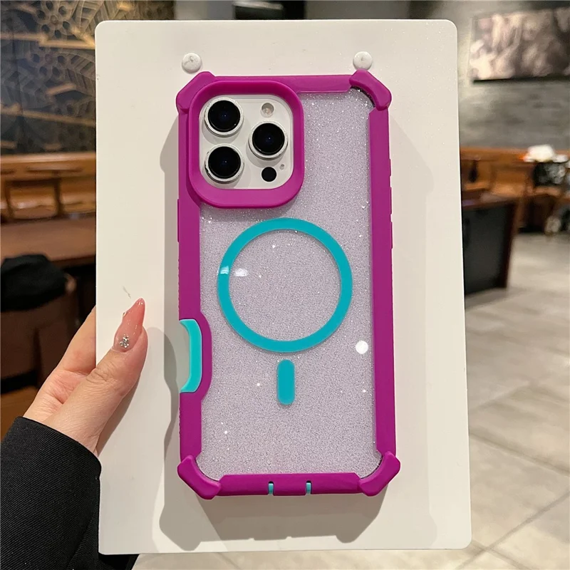 Per iPhone 16 Pro Custodia magnetica Staccabile 2 in 1 Glitter TPU + PC Antiurto Custodia posteriore per telefono - Oro rosa