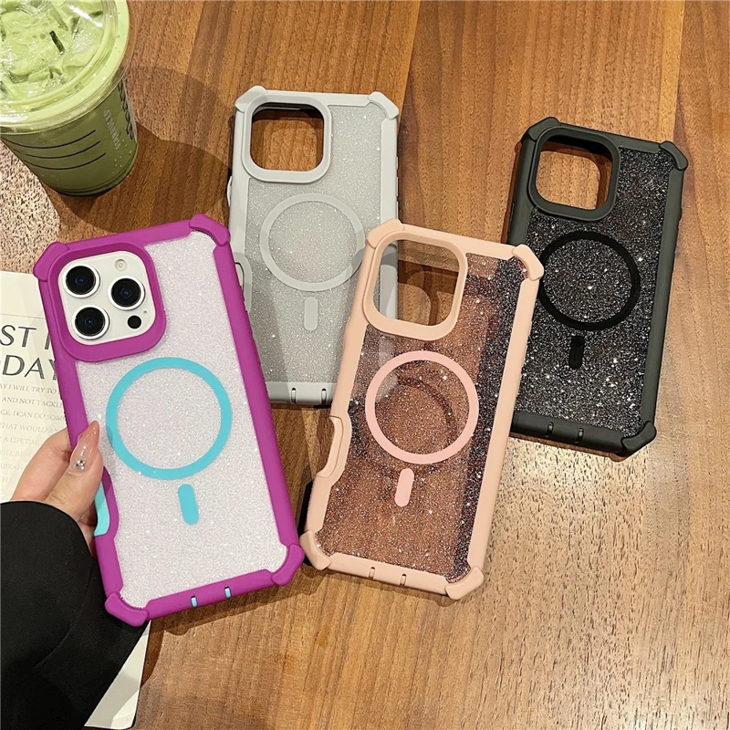 Per iPhone 16 Pro Custodia magnetica Staccabile 2 in 1 Glitter TPU + PC Antiurto Custodia posteriore per telefono - Oro rosa