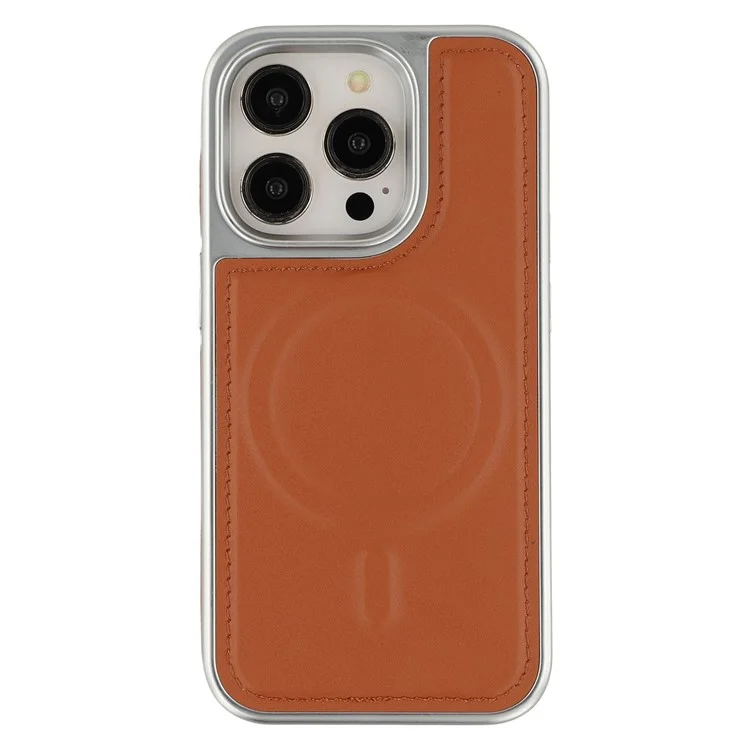 Étui pour iPhone 14 Pro Compatible avec MagSafe, Bordure Électrolytique PU + TPU + PC - Marron