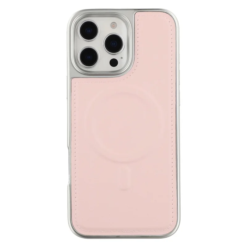 For iPhone 16 Pro Case Compatible with MagSafe Electroplating Edge PU + TPU + PC Phone Back Cover - Pink