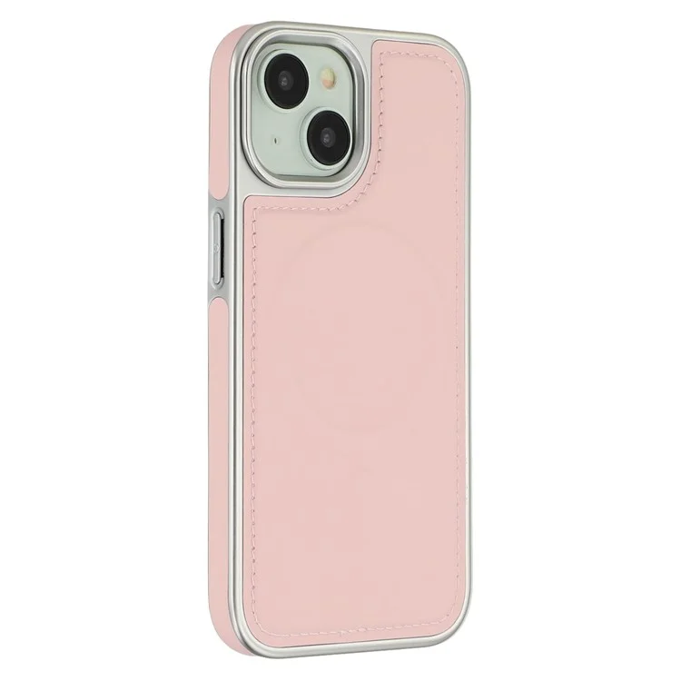 For iPhone 15 Case Compatible with MagSafe Electroplating Edge PU + TPU + PC Phone Back Cover - Pink