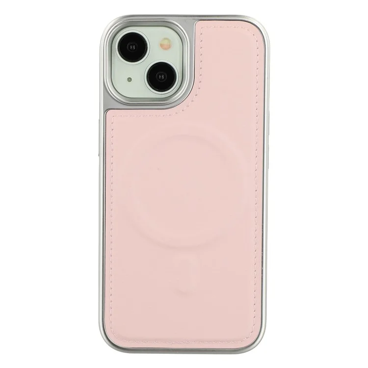 For iPhone 15 Case Compatible with MagSafe Electroplating Edge PU + TPU + PC Phone Back Cover - Pink