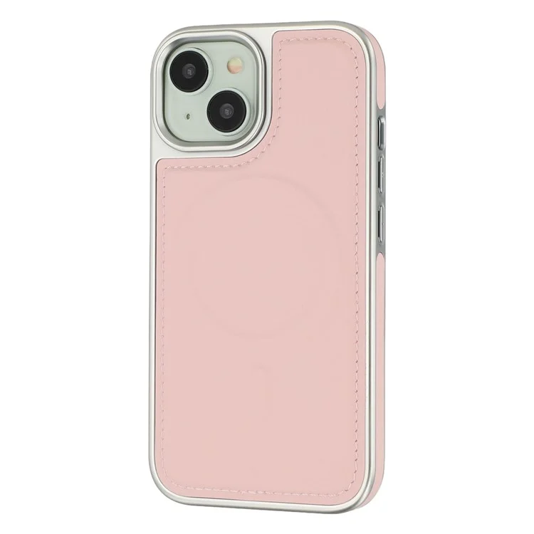 For iPhone 15 Case Compatible with MagSafe Electroplating Edge PU + TPU + PC Phone Back Cover - Pink