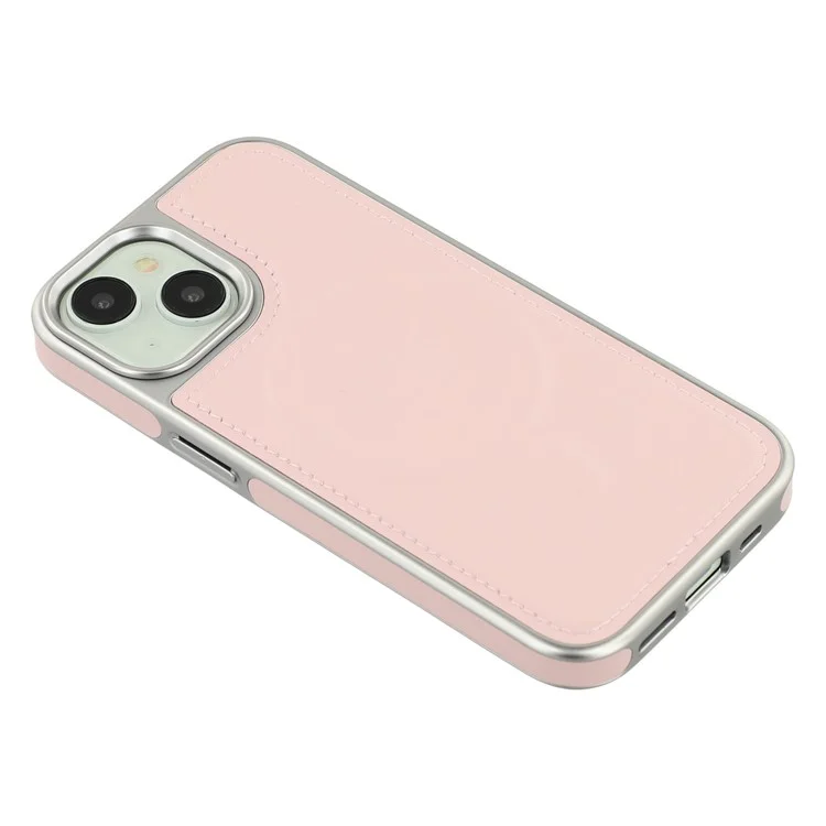 For iPhone 15 Case Compatible with MagSafe Electroplating Edge PU + TPU + PC Phone Back Cover - Pink