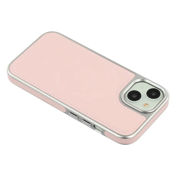 For iPhone 15 Case Compatible with MagSafe Electroplating Edge PU + TPU + PC Phone Back Cover - Pink