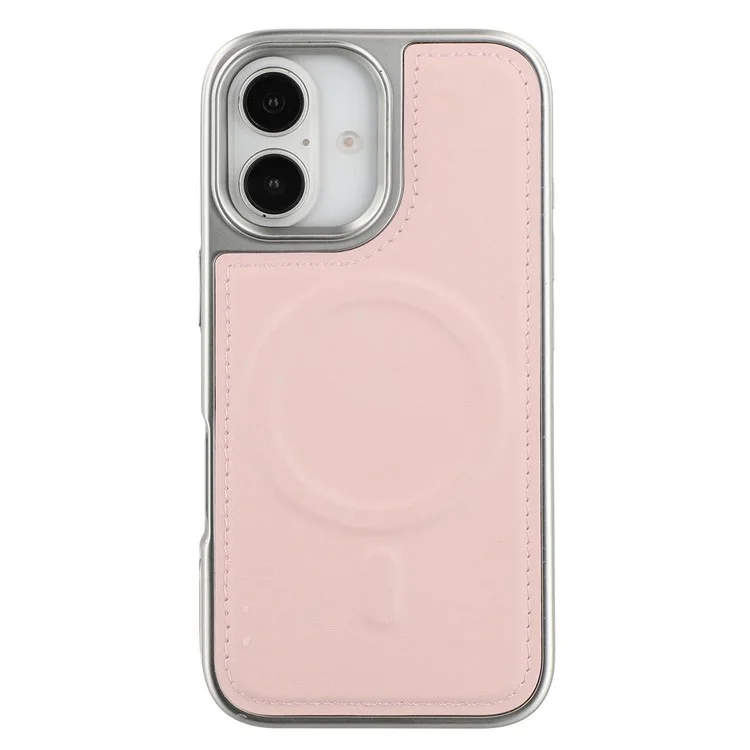 For iPhone 16 Case Compatible with MagSafe Electroplating Edge PU + TPU + PC Phone Back Cover - Pink