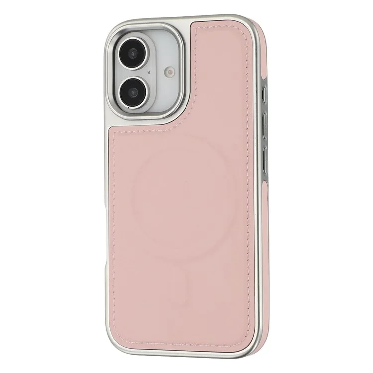 For iPhone 16 Case Compatible with MagSafe Electroplating Edge PU + TPU + PC Phone Back Cover - Pink