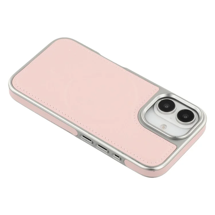For iPhone 16 Case Compatible with MagSafe Electroplating Edge PU + TPU + PC Phone Back Cover - Pink