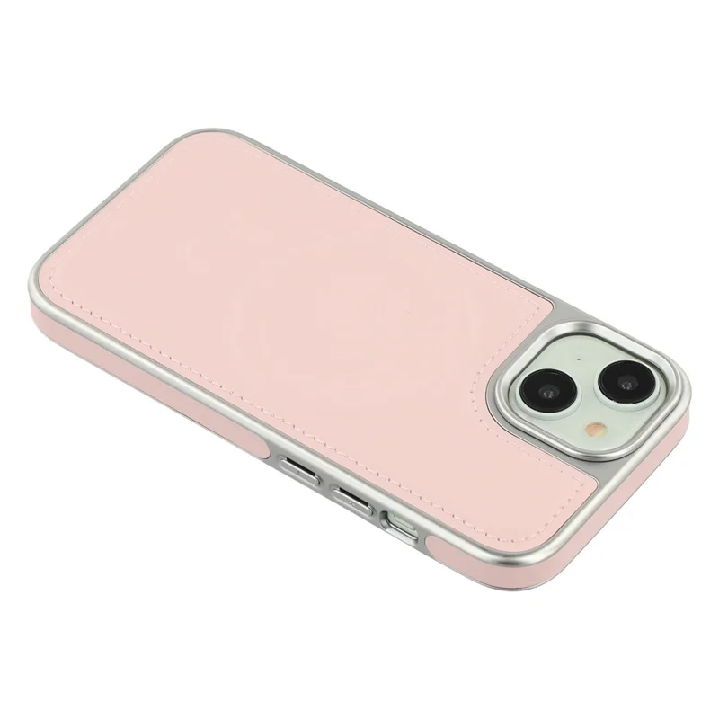 Capa para iPhone 14 / 13 Compatível com MagSafe, Borda Galvanizada PU + TPU + PC, Capa Traseira para Celular - Rosa