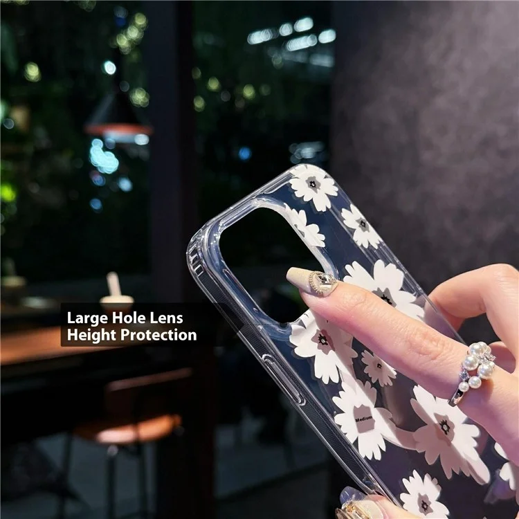 For iPhone 15 Pro Magnetic Case IMD Flower Pattern TPU + PC Clear Back Phone Cover - Style A
