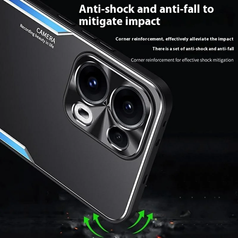 Pour Oppo Reno13 Pro 5G Coque Alliage d'Aluminium + TPU Antichoc Étui de Protection - Bleu