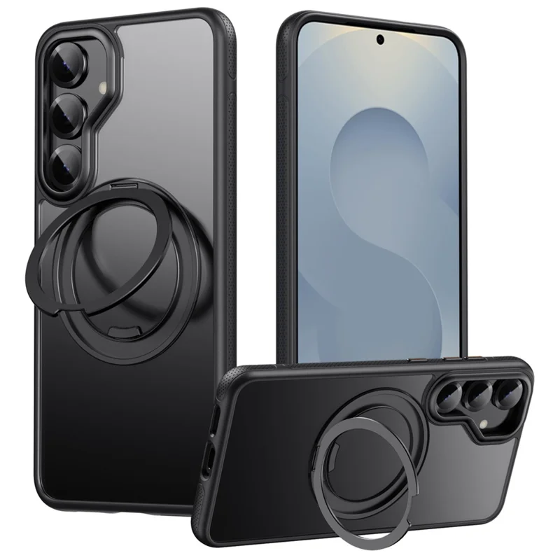 Für Samsung Galaxy S25+ magnetische Hülle mit rotierendem Gear Pivot Ständer PC + TPU Rückseite - Matt Schwarz