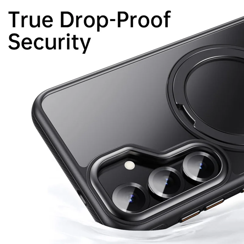 Für Samsung Galaxy S25+ magnetische Hülle mit rotierendem Gear Pivot Ständer PC + TPU Rückseite - Matt Schwarz