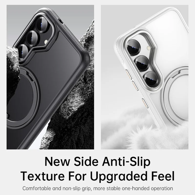 Für Samsung Galaxy S25+ magnetische Hülle mit rotierendem Gear Pivot Ständer PC + TPU Rückseite - Matt Schwarz