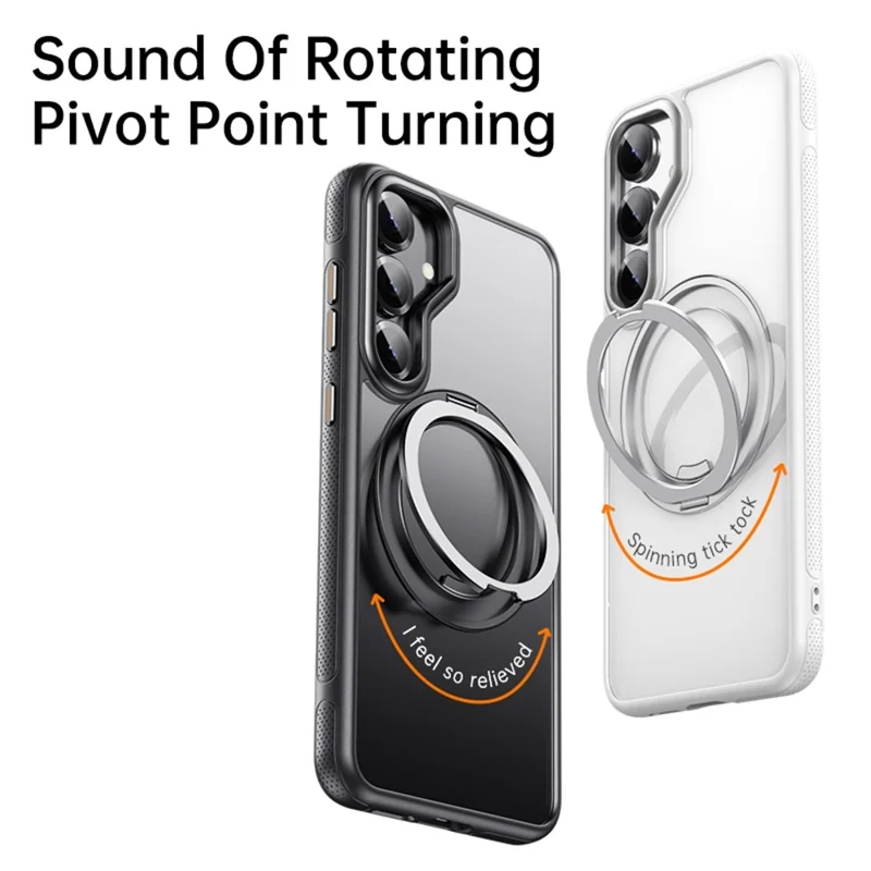 Für Samsung Galaxy S25+ magnetische Hülle mit rotierendem Gear Pivot Ständer PC + TPU Rückseite - Matt Schwarz