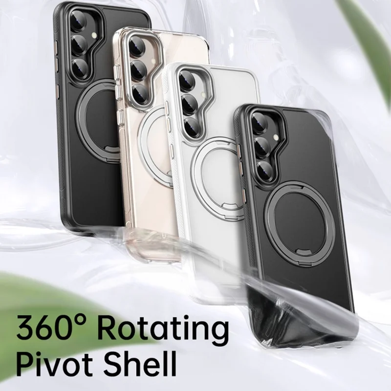 Für Samsung Galaxy S25+ magnetische Hülle mit rotierendem Gear Pivot Ständer PC + TPU Rückseite - Matt Schwarz