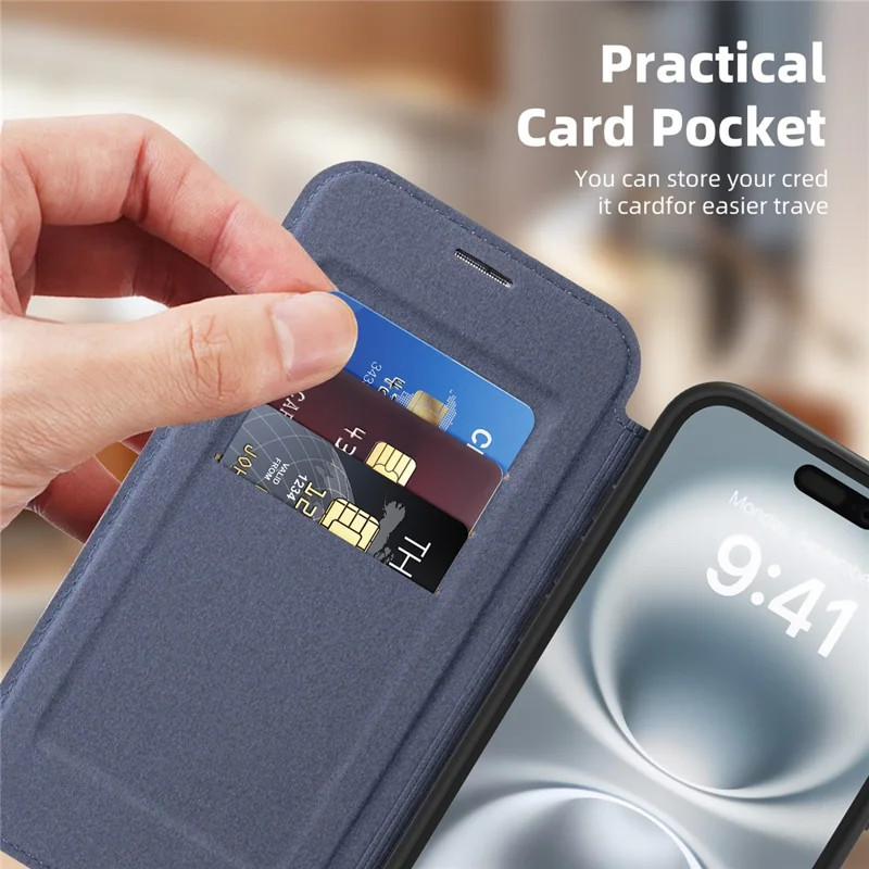 For iPhone 16 Plus Case Compatible with MagSafe RFID Blocking Card Holder Leather Phone Cover - Sapphire