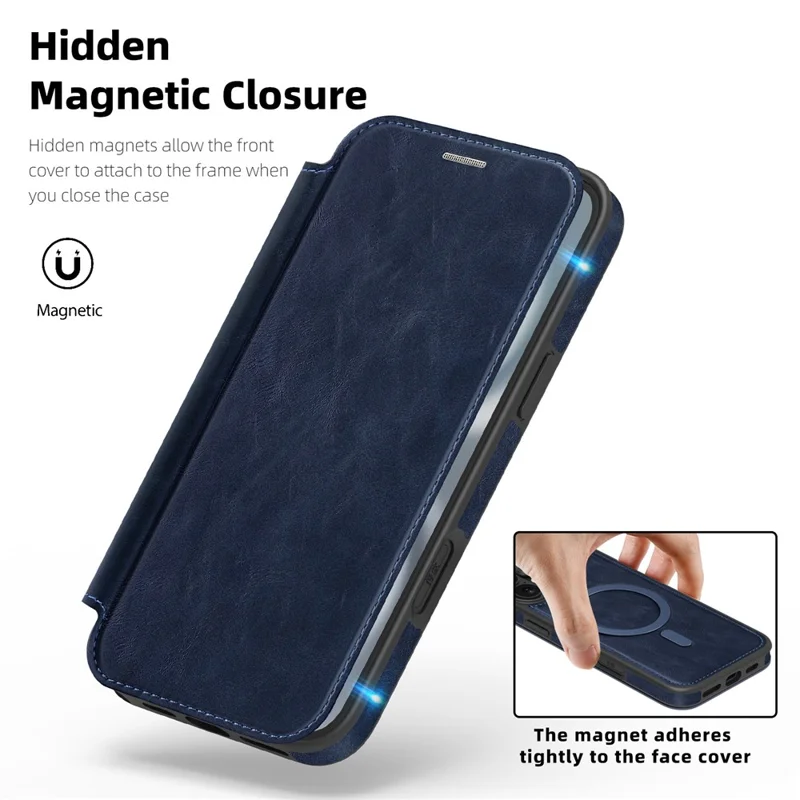 For iPhone 16 Plus Case Compatible with MagSafe RFID Blocking Card Holder Leather Phone Cover - Sapphire