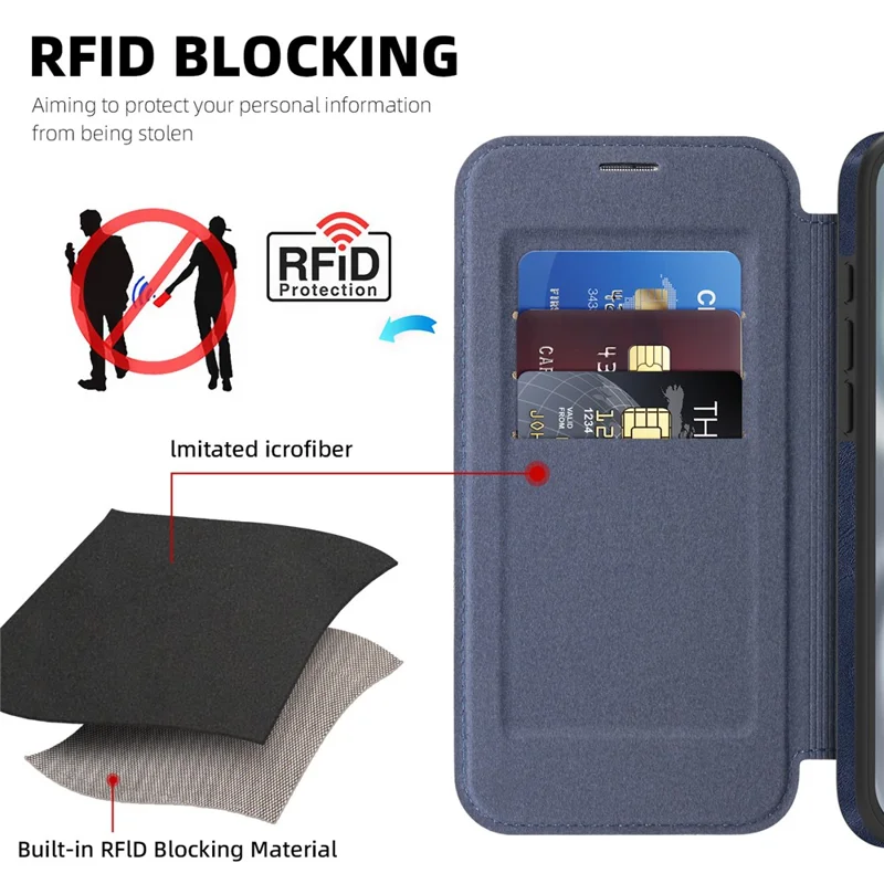 For iPhone 16 Plus Case Compatible with MagSafe RFID Blocking Card Holder Leather Phone Cover - Sapphire