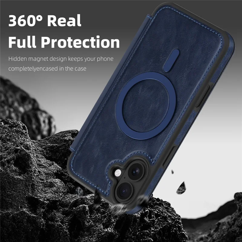 For iPhone 16 Plus Case Compatible with MagSafe RFID Blocking Card Holder Leather Phone Cover - Sapphire