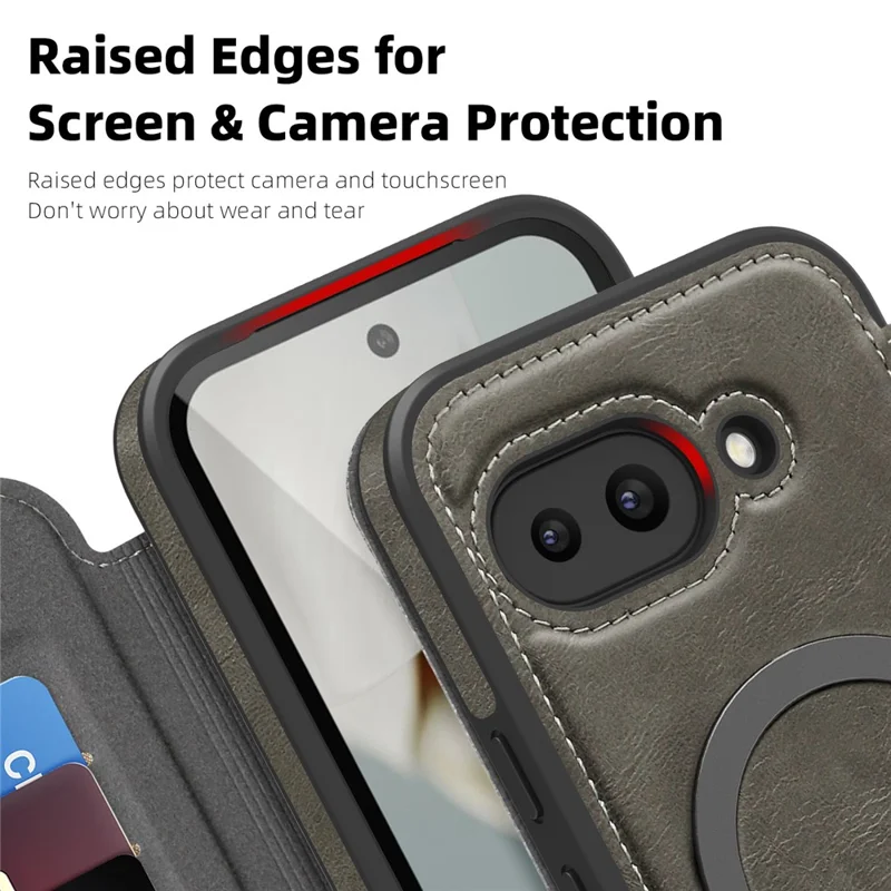 Für Google Pixel 9a Hülle Kompatibel mit MagSafe RFID-blockierender Kartenhalter Lederhülle - Titaniumgrau