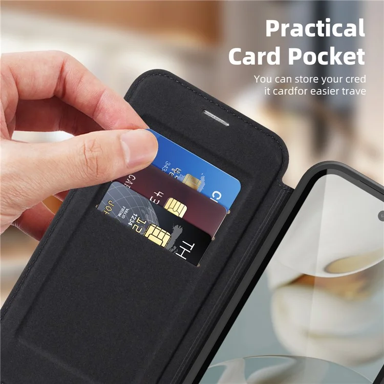 For Google Pixel 9a Case Compatible with MagSafe RFID Blocking Card Holder Leather Phone Cover - Black